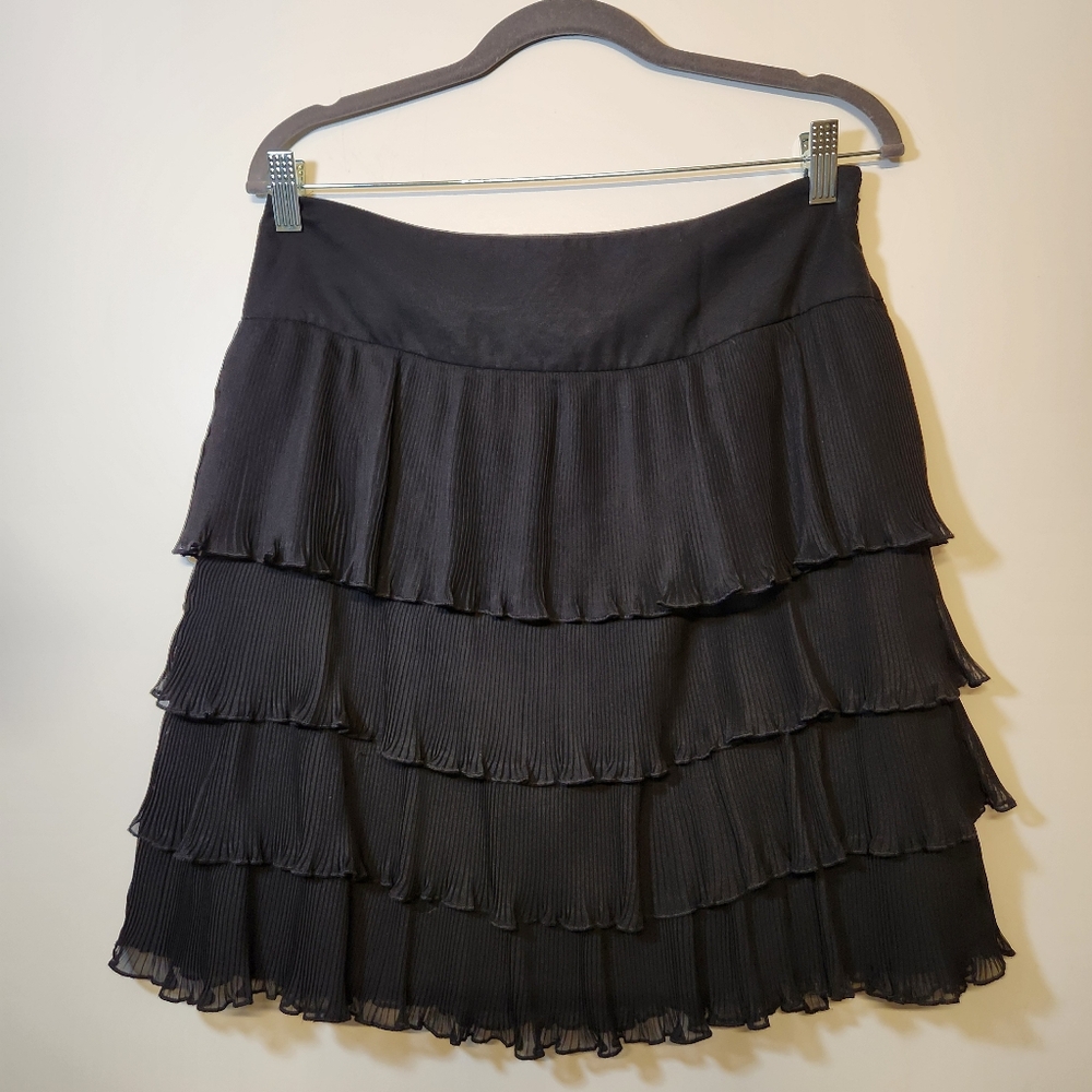 NWT Vintage Ann Taylor LOFT Y2K Tiered Pleated Chiffon Skirt | Size 6 | Black - Picture 2 of 9